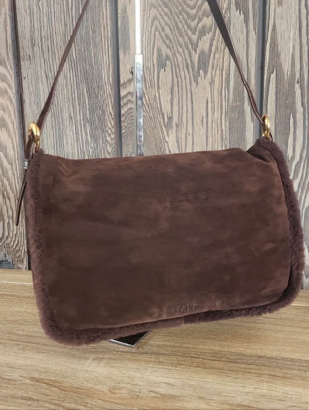 NWOT STAUD Harlow Medium Shearling-Trim Suede Shoulder Bag (Slight Flaws) - Picture 4 of 9